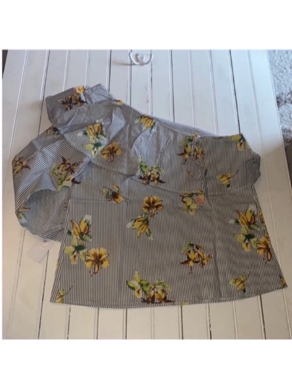Lumiere Urban Outfitters Top Blue White Stripes Yellow Floral Size S